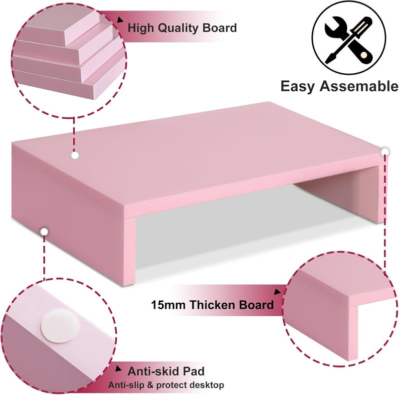 TEAMIX Pink Monitor Stand Riser, Wood Monitor Riser with Storage for Desk Small Monitor Stand TV/Screen/PC/Laptop Riser Computer Stand Desktop Shelf (Pink-14.2 inch) - Image 5